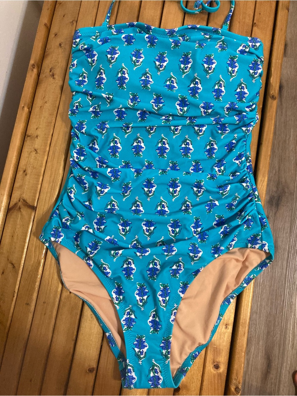 J. Crew Factory Turquoise Floral Strapless One-Piece Swimsuit